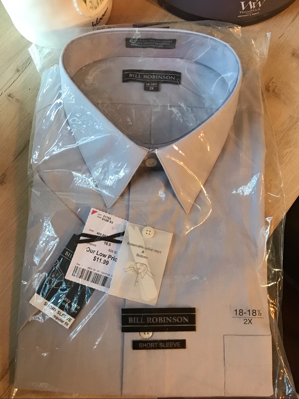 Bill Robinson Men's 2x Short Sleeve Button-Down Shirt — Light Gray
